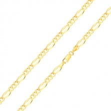Bracciale in oro giallo 14K - tre maglie ovali, maglie allungate, bordi allargati, 180 mm