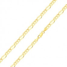 Bracciale in oro 585 - maglia allungata con bordi allargati, tre maglie ovali, 210 mm