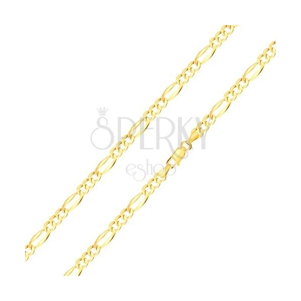 Bracciale in oro 585 - maglia allungata con bordi allargati, tre maglie ovali, 210 mm