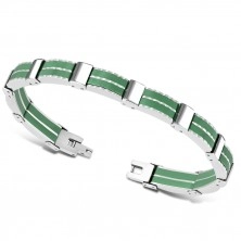 Bracciale bicolore in acciaio - maglie, strisce in caucciù verde
