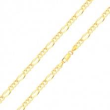 Bracciale in oro 585 - tre maglie ovali, maglie allungate con bordi allargati, 180 mm