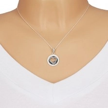 Collana in argento 925 - ciondolo rotondo con cuore e fiore, catena sottile