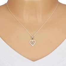 Collana in argento 925 -  forma di cuore con zirconi brillanti, linea a forma di cuore