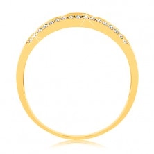 Anello in oro giallo 9K -strisce in smalto nero, linea in zirconi chiari