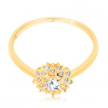 Anello d'oro 375 - sole brillante decorato da piccoli zirconi chiari rotondi