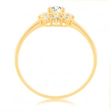 Anello d'oro 375 - sole brillante decorato da piccoli zirconi chiari rotondi