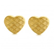 Orecchini in acciaio color dorato - cuore simmetrico sabbiato, grata, perno