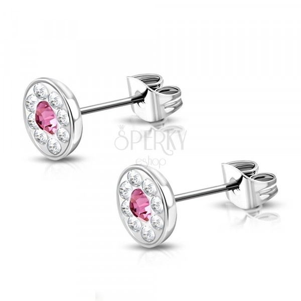 Orecchini in acciaio - fiorellino con componenti di Swarovski®, zircone rosa, 7 mm