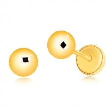 Orecchini in oro giallo 585 - semplice pallina brillante, 5 mm, farfalla con sicurezza