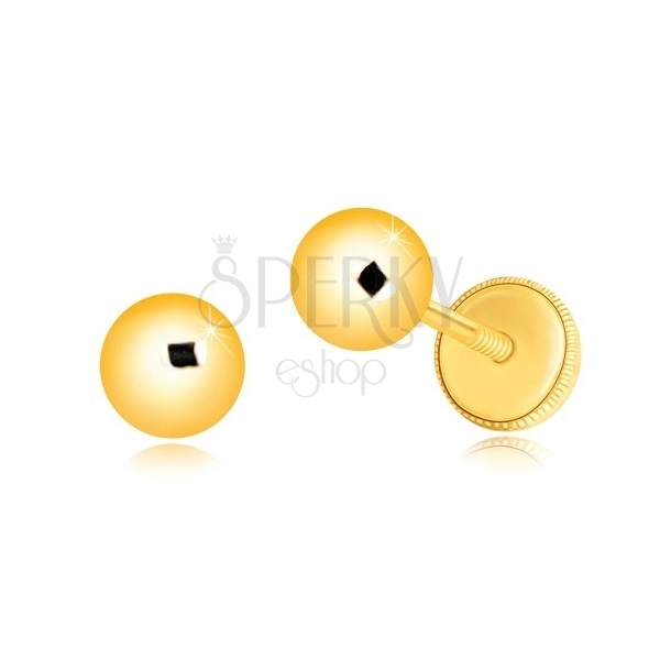 Orecchini in oro giallo 585 - semplice pallina brillante, 5 mm, farfalla con sicurezza
