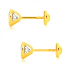 Orecchini in oro 585 - zirconi chiari brillanti in montatura rotonda, 5 mm, farfalla con sicurezza