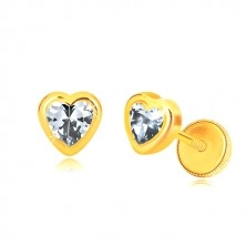 Orecchini in oro giallo 585 - contorno cuore simmetrico brillante, zircone a cuore, farfalla con sicurezza