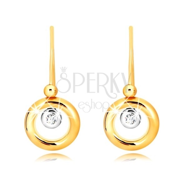Orecchini in oro 9K - anello in oro giallo, montatura in oro bianco e zircone