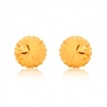 Orecchini in oro giallo 375, modello fiore - testa brillante con intagli, perno