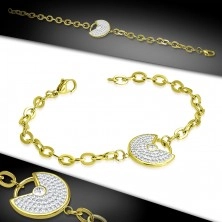 Bracciale in acciaio dorato - cerchio decorativo con intaglio, zirconi chiari brillanti