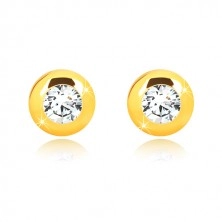 Orecchini in oro giallo 14K - cerchio brillante con zircone chiaro rotondo, farfalla con sicurezza