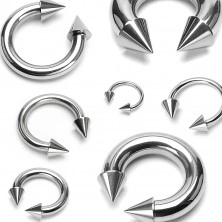 Piercing in acciaio inox color argento - ferro di cavallo con punte, larghezza 2 mm