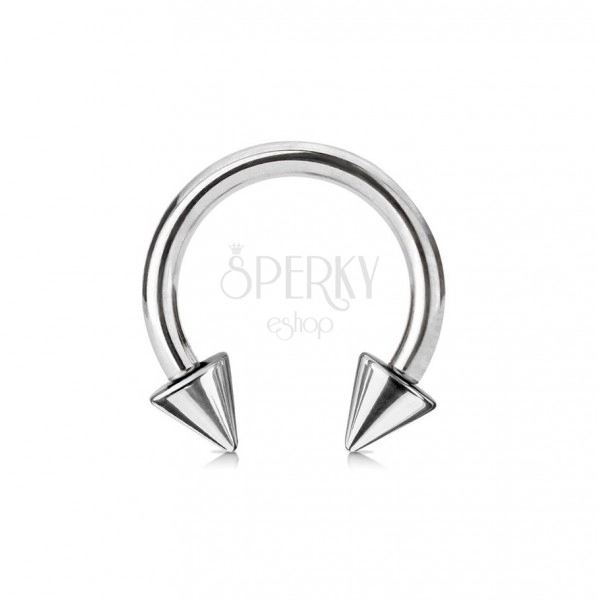 Piercing in acciaio inox color argento - ferro di cavallo con punte, larghezza 2 mm