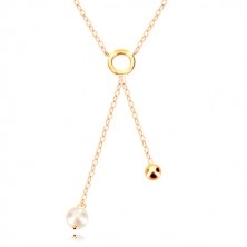 Collana in oro 9K - cerchio, pallina brillante e perla sulla catena