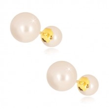 Orecchini in oro giallo 14K - due perle di diverse misure, chiusura a perno