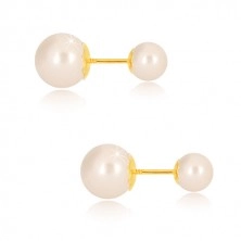 Orecchini in oro giallo 14K - due perle di diverse misure, chiusura a perno