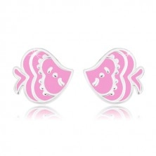 Orecchini con modello animale - pesce con smalto rosa, argento 925