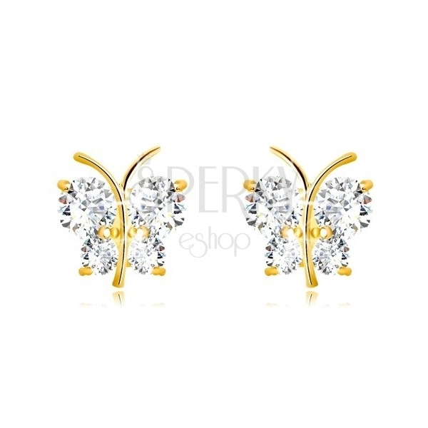 Orecchini in oro 9K - farfalla brillante con ali brillanti, zirconi trasparenti