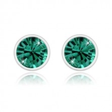 Orecchini in argento 925 - zircone verde smeraldo in montatura brillante, perno