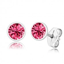 Orecchini in argento 925 - zircone brillante in color rosa in montatura rotonda