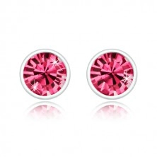 Orecchini in argento 925 - zircone brillante in color rosa in montatura rotonda