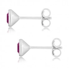 Orecchini in argento 925 - zircone brillante in color viola, montatura rotonda brillante