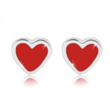 Orecchini in argento 925 - cuore simmetrico con smalto rosso, chiusura a perno e farfalla