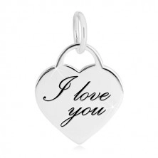 Ciondolo in argento 925 - medaglione cuore, scritta incisa e sottile "I love you"