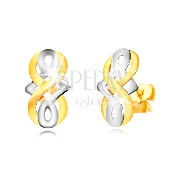Orecchini in oro 9K - simbolo dell'infinito, nodo celtico in oro bianco, perno e farfalla