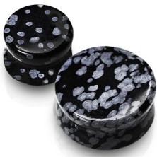 Plug all'orecchio - Ossidiana, pietra semi preziosa in colore nero, effetto marmo