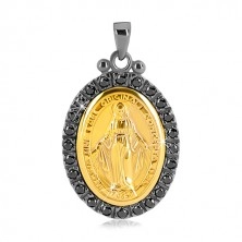 Ciondolo in argento 925 - medaglione in color dorato, bordo decorativo in color grigio scuro