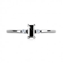 Anello in argento 925 - zircone rettangolare in color nero, zirconi rotondi chiari