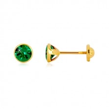Orecchini in oro 14K - zircone verde smeraldo in montatura, chiusura a perno e farfalla, 5 mm