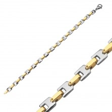 Bracciale in acciaio - maglie a U color dorato e argento, 6 mm