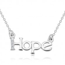 Collana in argento 925 - catena brillante, scritta "Hope" con linea in diamante
