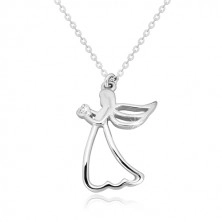 Collana in argento 925 - angelo inciso con cuore, diamante chiaro