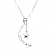 Collana con diamante in argento 925 - mezzaluna brillante e stella