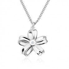 Collana in argento 925 - nastro brillante, fiore con cinque petali e diamante