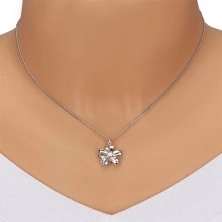Collana in argento 925 - nastro brillante, fiore con cinque petali e diamante