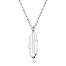 Collana in argento 925 - piuma brillante con diamante chiaro, rotondo, catena brillante