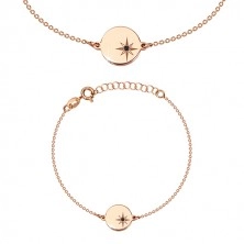 Bracciale in color rosa-dorato, argento 925 - cerchio brillante, stella del nord, diamante nero