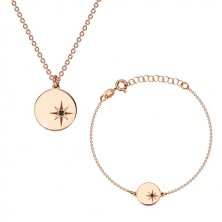 Set in argento 925, color rosa-dorato - bracciale e collana, cerchio, Polaris e diamante