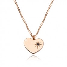 Collana in argento 925 - color rosa-dorato - cuore simmetrico, Polaris, diamante nero