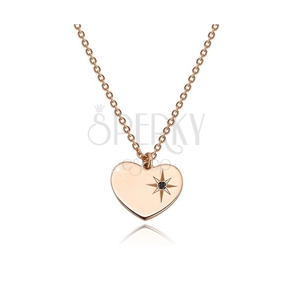 Collana in argento 925 - color rosa-dorato - cuore simmetrico, Polaris, diamante nero