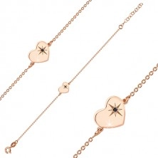 Set in argento 925 in color rosa-dorato - bracciale e collana, cuore con Polaris e diamante